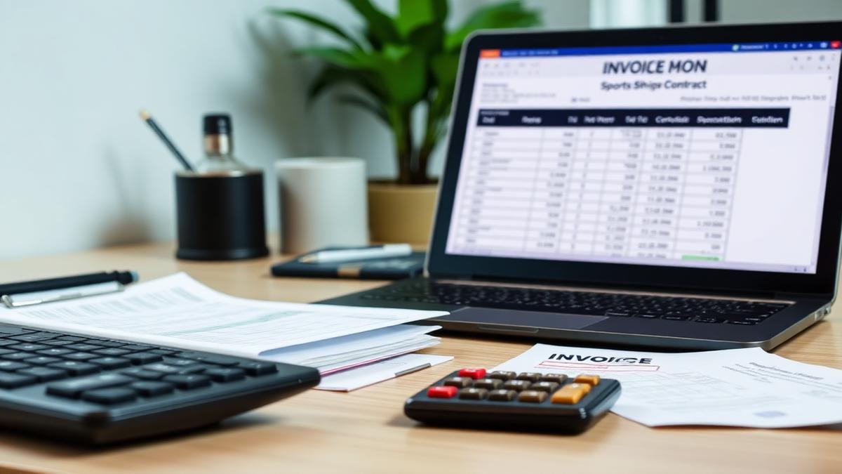 Documentos de factura y contrato de patrocinio sobre una mesa de oficina