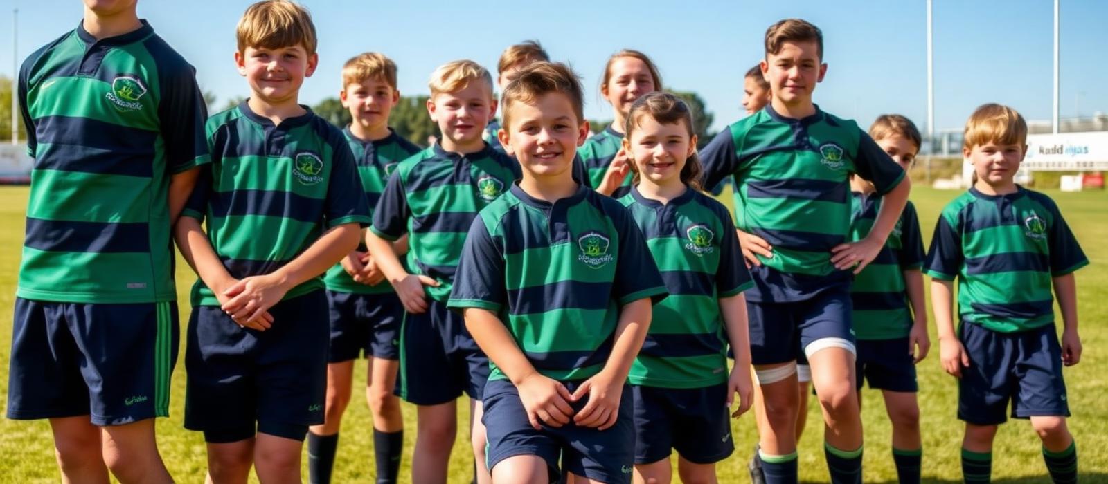 Equipo juvenil de rugby, chicos y chicas, luciendo el patrocinio de Patrosport en su equipación